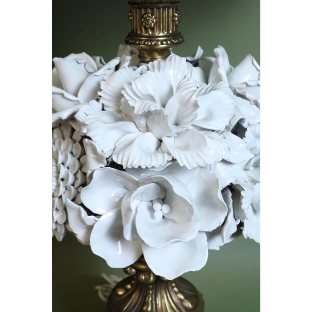 White 1960s Spanish Manises Ceramic Floral Table Lamps - Pair For Sale - Image 8 of 8