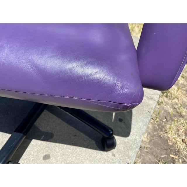 Animal Skin 1990s Mario Bellini Vitra Figura Post Modern Purple Leather Desk Chair For Sale - Image 7 of 12