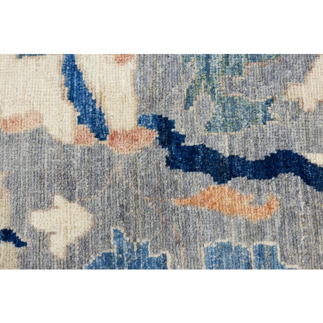 12x15 Modern Floral Oushak Style Wool Area Rug in Muted Slate Blue For Sale - Image 10 of 11