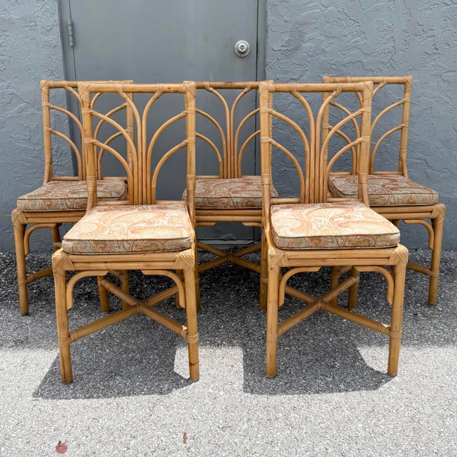 Vintage Boho Chic Rattan Dining Chairs - Set of 6 For Sale - Image 4 of 9