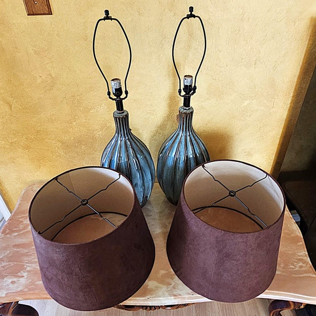 Turquoise Pottery Table Lamps – Mid‑Century Style, 32" - a Pair For Sale - Image 12 of 18
