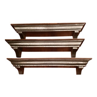 Rustic Farmhouse Wall Mount Wood Shelves With Metal Bases - Set of 3 For Sale
