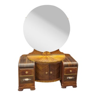 Vintage Waterfall Round Top Tiger Stripe Vanity For Sale