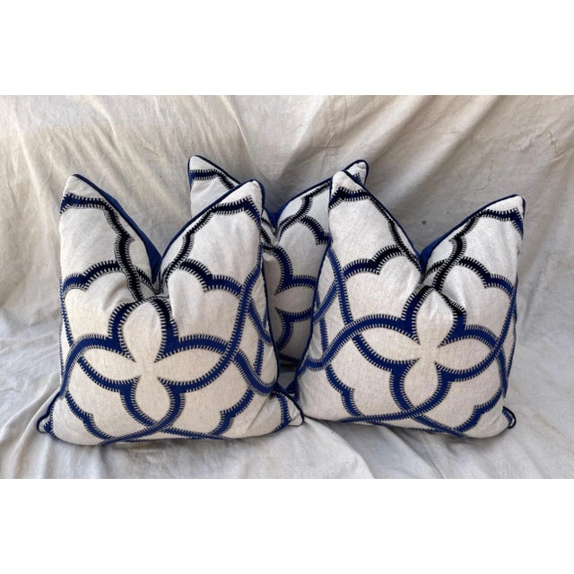 2020s Trio of Blue Velvet/Khaki Decor Pillows For Sale - Image 5 of 9