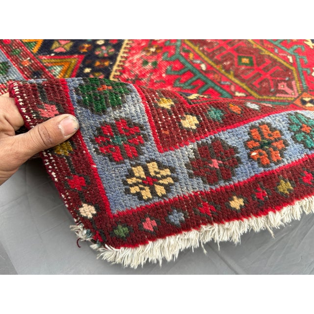 Textile 1940s Vintage Caucasian Hand-Knotted Wool Rug For Sale - Image 7 of 8