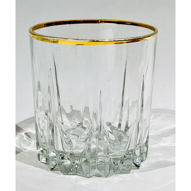 Stunning Vintage Gold Rimmed Cut Glass Whiskey Set of 4, Double Old Fashion Glasses For Sale In Washington DC - Image 6 of 6