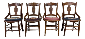 Antique Victorian Eastlake Style Walnut and Needlepoint Armchairs - Set of 4
