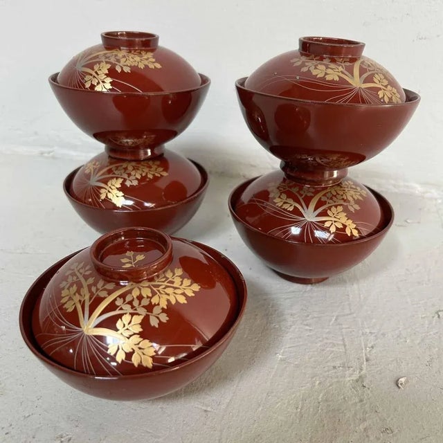 1950s Shōwa Era Urushi Maki-E Rice Bowls, Japan, 1950s, Set of 5 For Sale - Image 5 of 13