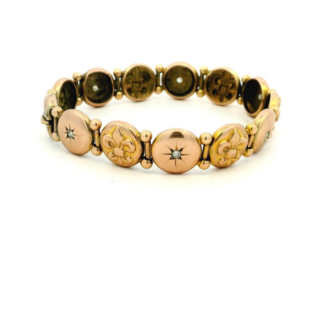 Circa 1900 Victorian 14k Rose Gold Diamond Fleur-De-Lis Bracelet For Sale - Image 9 of 13