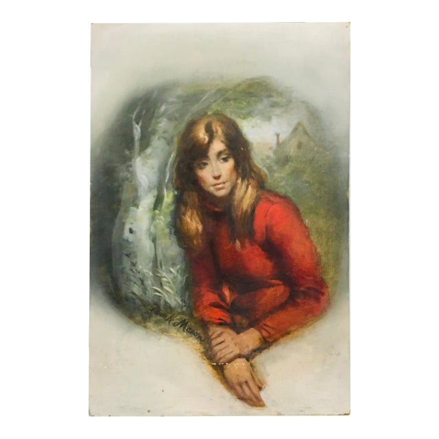 1970s Original Frank Mason Oil Painting of a Woman in Red For Sale
