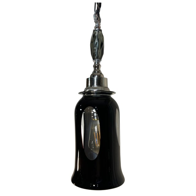 Vintage Murano Black Window Pane Art Glass Chrome Pendant Light For Sale - Image 16 of 18