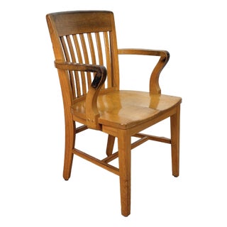 Antique Quartersawn Oak Library Bankers Desk Arm Chair For Sale