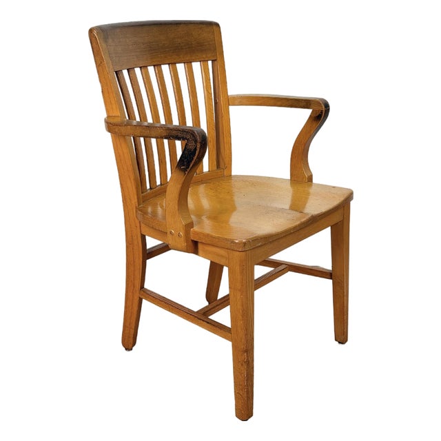 Antique Quartersawn Oak Library Bankers Desk Arm Chair For Sale
