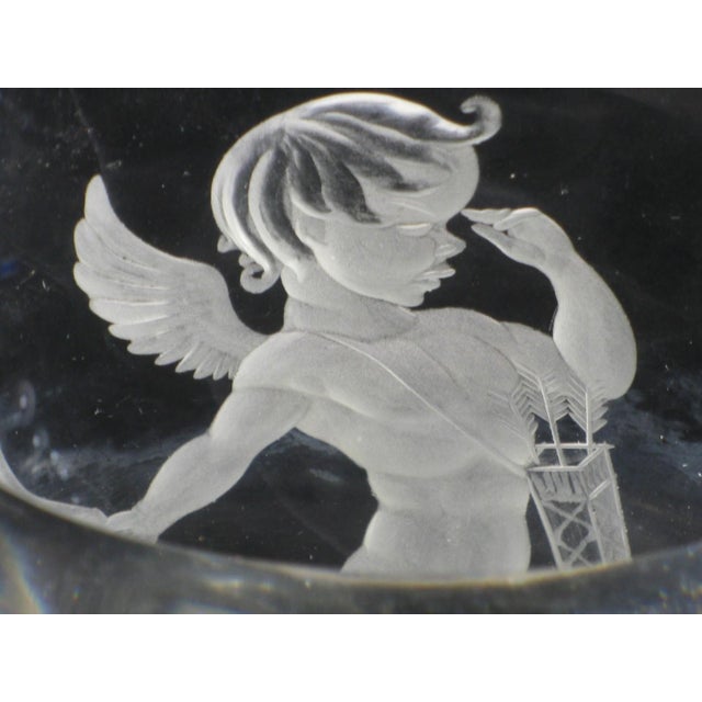 Mid 19th Century Mid 19th Century Vase Swedish Crystal Cupid Boy, 6" Engraved Naked Cherub, Kjellander Glass For Sale - Image 5 of 12