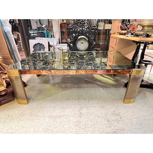 Mid-Century Modern Bronze Gilt Glass and Lacquered Goatskin Coffee Table For Sale In New York - Image 6 of 11