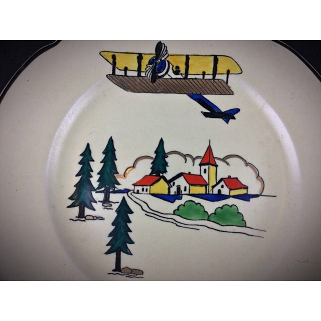 Early 20th Century Pair of Antique Hand-Painted Longwy Plates - "Vacance" Design, France For Sale - Image 5 of 6