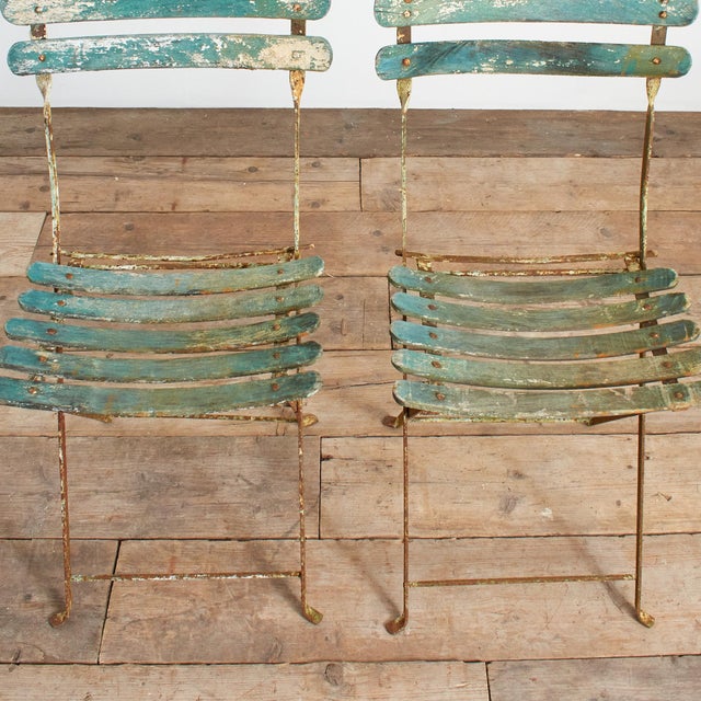 1920s Antique French Folding Slatted Garden Bistro Chairs, 1920s, Set of 2 For Sale - Image 5 of 15