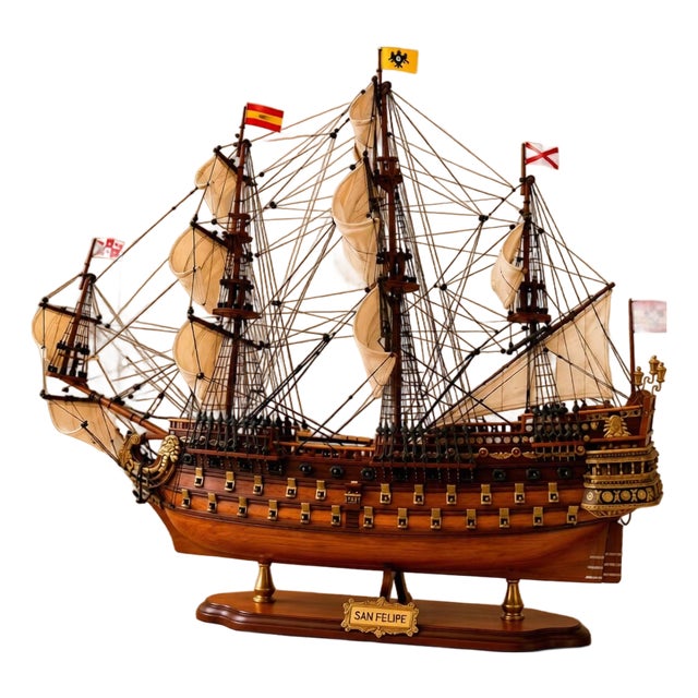 Exquisite Handcrafted 17th Century San Felipe Spanish Galleon Model – Museum Quality Nautical Decor For Sale
