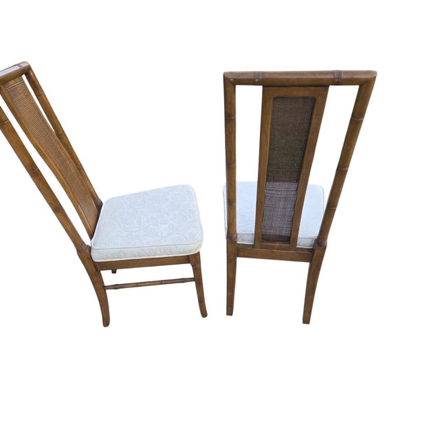 Thomasville Vintage Faux Bamboo Cane High Back Dining Chairs Regency Pair For Sale - Image 12 of 16