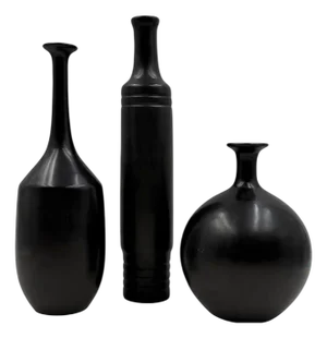Mid-Century Black Bucchero Ceramic Vases by Sebastiani Gubbio, Italy, 1960s, Set of 3