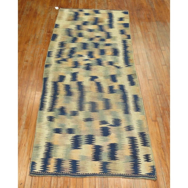 Navy Blue Primitive Vintage Turkish Kilim - 4′ × 9′7″ For Sale - Image 8 of 9