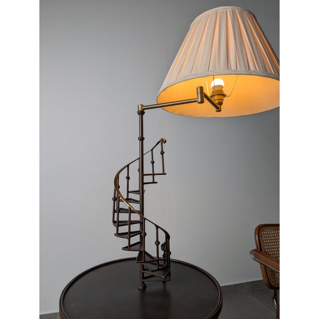 Mid-Century French Iron and Brass Floor Lamp with Spiral Staircase, 1950s For Sale - Image 13 of 18