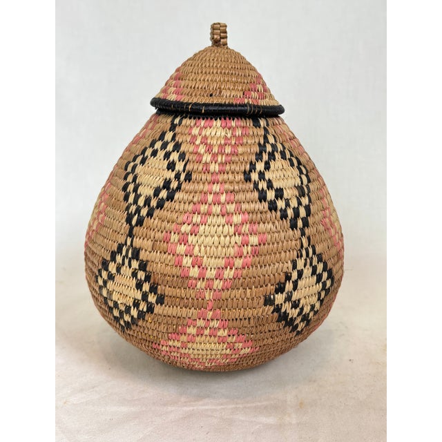 Mid 20th Century African Zulu Woven Basket With Lid For Sale - Image 4 of 8