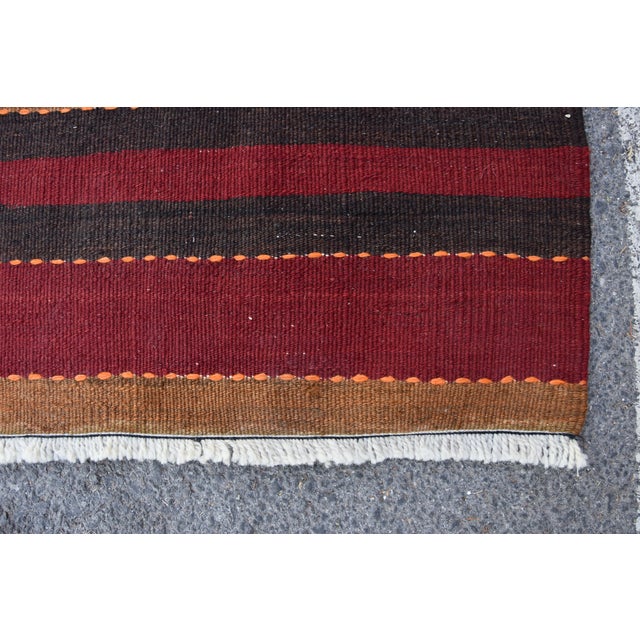 1960s 1960s Mid-Century Modern Striped Design Burgundy Turkish Vintage Wool Kilim Rug For Sale - Image 5 of 11
