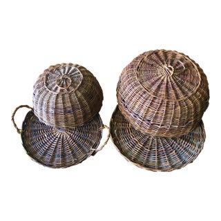 Vintage Handwoven Rattan Cloche and Tray For Sale