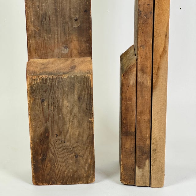 Wood Vintage Mid 20th Century Wooden Floor Sculpture of Two Towering Wooden Graduating Planks For Sale - Image 7 of 9