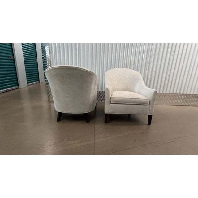 Transitional Pair Ethan Allen White Ultrasuede Grace Barrel Chairs For Sale - Image 3 of 5