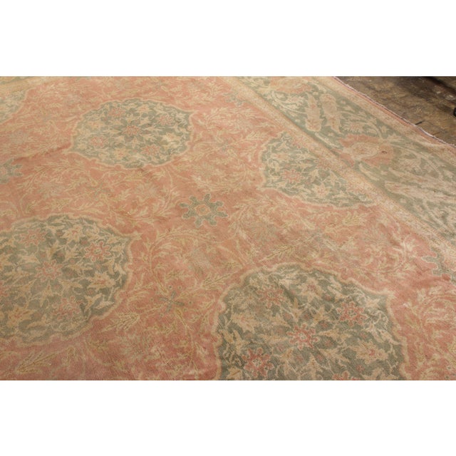 Antique Oushak Rug in Red and Green All Over Floral Pattern For Sale - Image 4 of 8