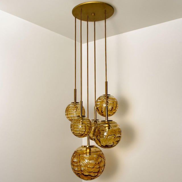 Cascade Fixture with Six Yellow Murano Glass Globes, 1960s For Sale - Image 4 of 18
