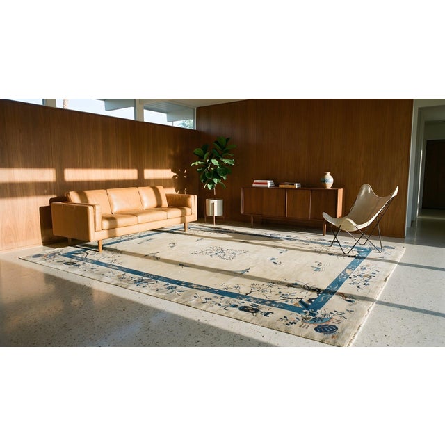 1920s Beige Floral Medallion Antique Chinese Peking Carpet 8'10" X 11'6" Handknotted Wool Rug For Sale - Image 14 of 15