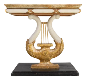 Swedish Gustavian Giltwood Console Table with Lyre and Marble Top, 1800s