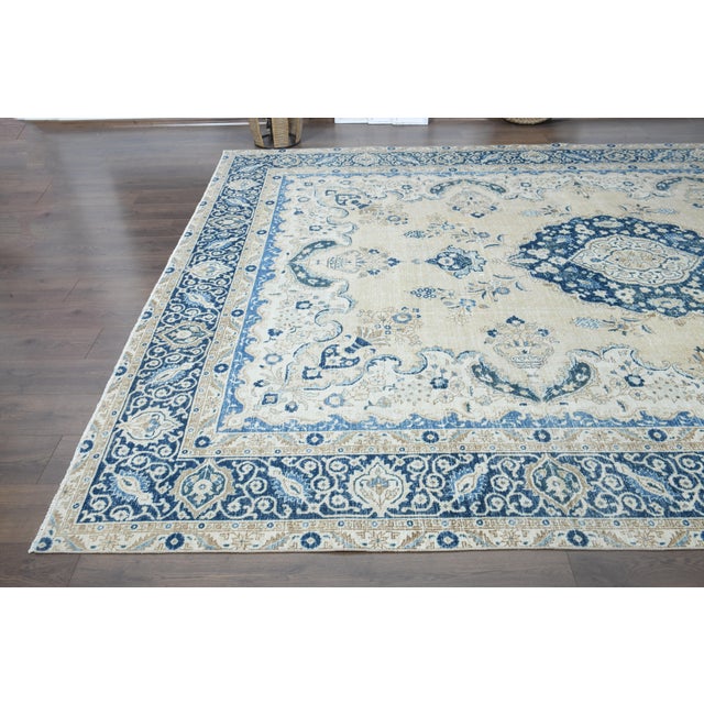 1970s Vintage Persian Handmade Wool Cotton Beige Area Rug For Sale In San Francisco - Image 6 of 11