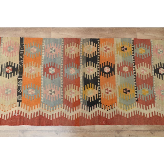 Orange 1970s Vintage Turkish Handmade Wool Cotton Orange Kilim Rug For Sale - Image 8 of 11