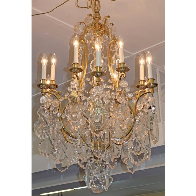 Late 19th Century French Louis XV Style Brass & Crystal 12 Light Cage Chandelier For Sale In New York - Image 6 of 18