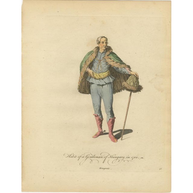 European School, Hungarian Gentleman and Lady Costume, 1749, Paper Engravings, Set of 2 For Sale - Image 3 of 10