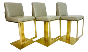 Set of 3 Lisa Taylor “Lobby” Brass Swivel Counter Stools, Usa