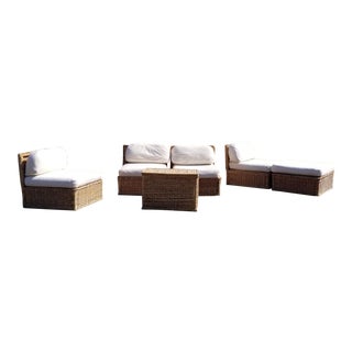 1970s Michael Taylor Style Rattan Modular Seating, 5 Pieces For Sale