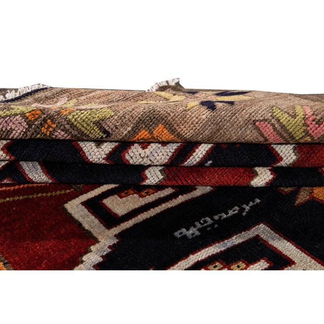 Red 1960s Vintage Azeri Handmade Red Tribal Wool Runner For Sale - Image 8 of 9