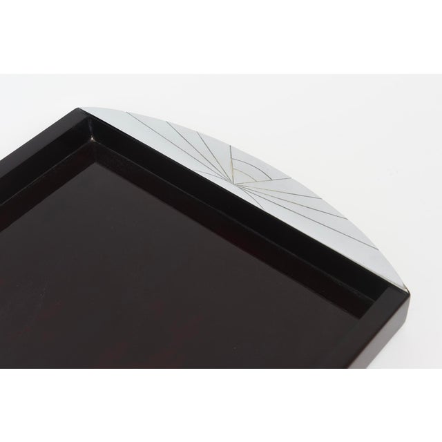 1980s Vintage Oggetti Lacquered Mahogany Rectangular Tray With Art Deco Silver Chromed Handles For Sale - Image 5 of 12