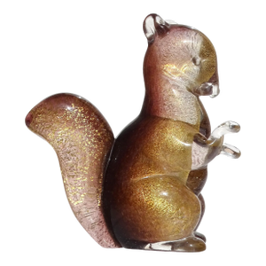 Seguso Murano Dark Amethyst Gold Flecks Vintage Italian Art Glass Squirrel Figurine Paperweight