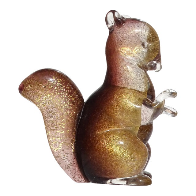 Vintage Seguso Murano Dark Amethyst Gold Flecks Italian Art Glass Squirrel Figurine Paperweight For Sale