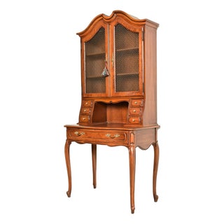 Thomasville French Provincial Carved Walnut Secretary Desk With Bookcase Hutch For Sale