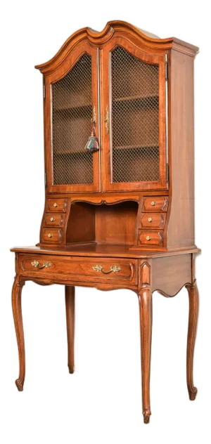 Thomasville French Provincial Carved Walnut Secretary Desk With Bookcase Hutch