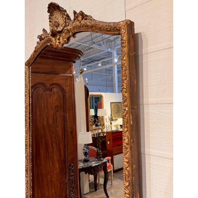 19th Century 19th Century French Giltwood Mirror With Shell Crest For Sale - Image 5 of 8