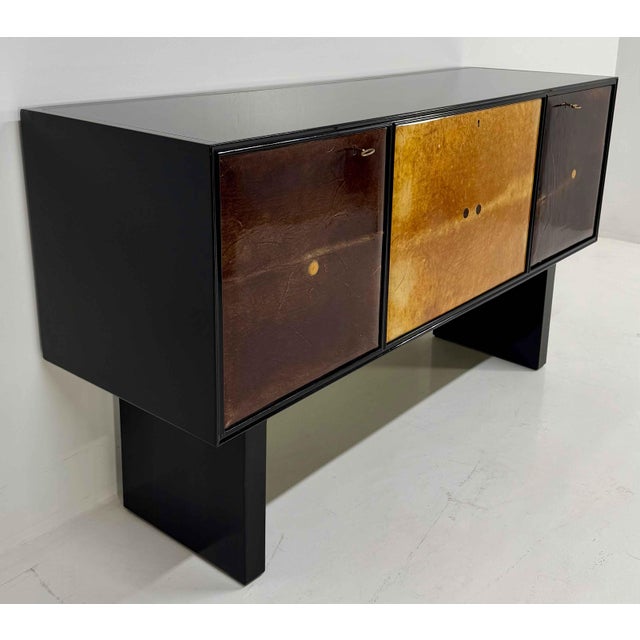 Italian Art Deco Sideboard with Parchment Leather and Ebonized Wood, 1950s For Sale - Image 6 of 13