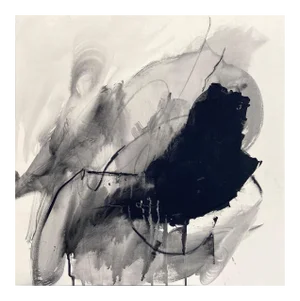 Contemporary Abstract Acrylic, Charcoal and Graphite on Canvas Painting "Monochrome Abstraction Part 1" by Adrienn Krahl